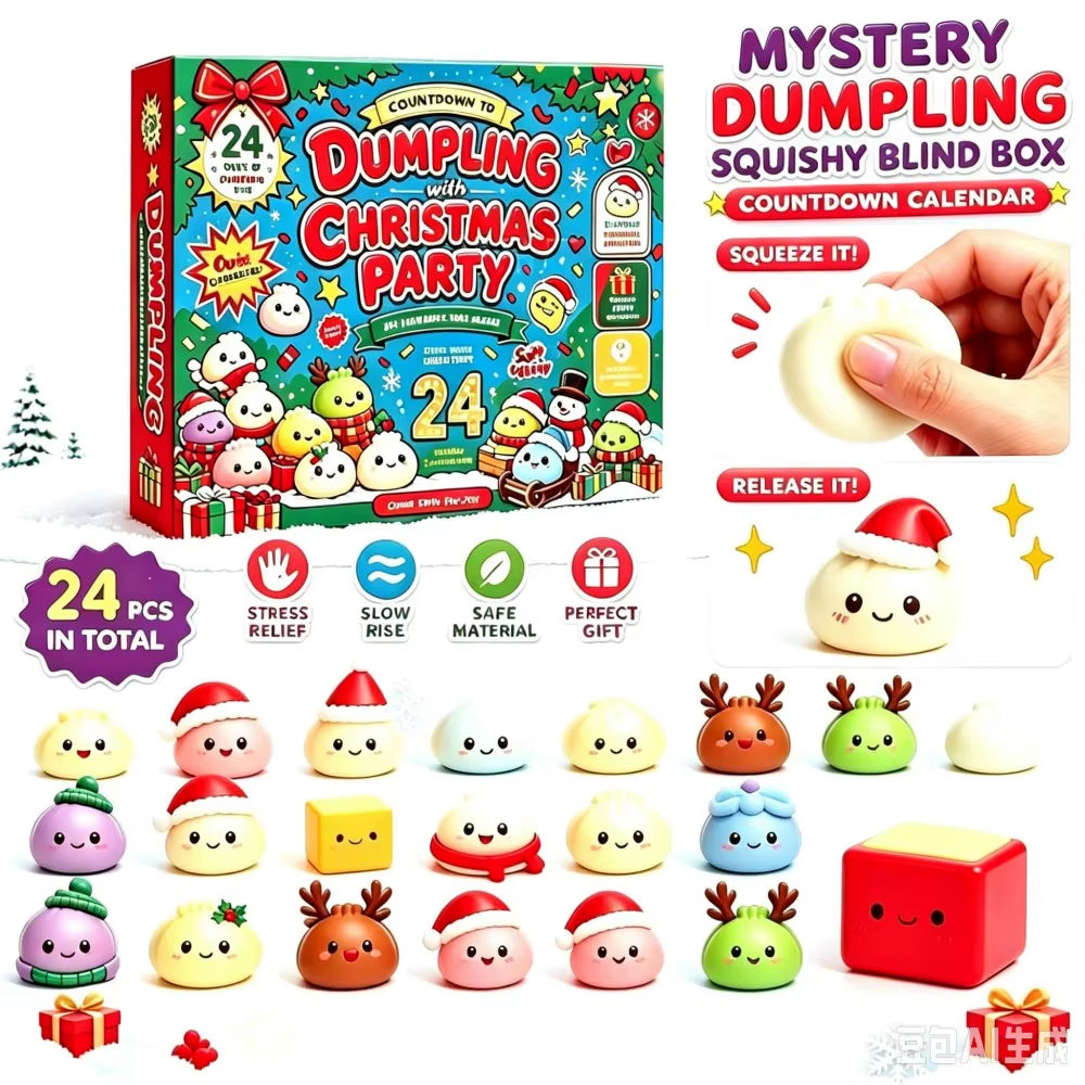 Christmas Dumpling Squishy Advent Calendar 24 Days Countdown Mystery Surprise Anxiety Relief Slow Rising