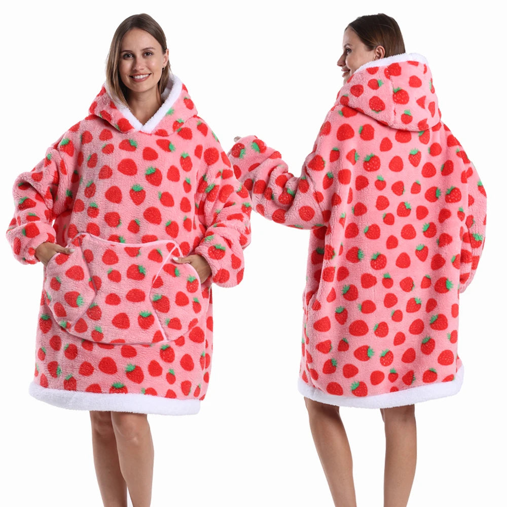 Short/Long Wearable Blankets Christmas Hoodies Winter Flannel Hooded Blanket with Full Sleeves Men Women Warm Adult TV Blanket