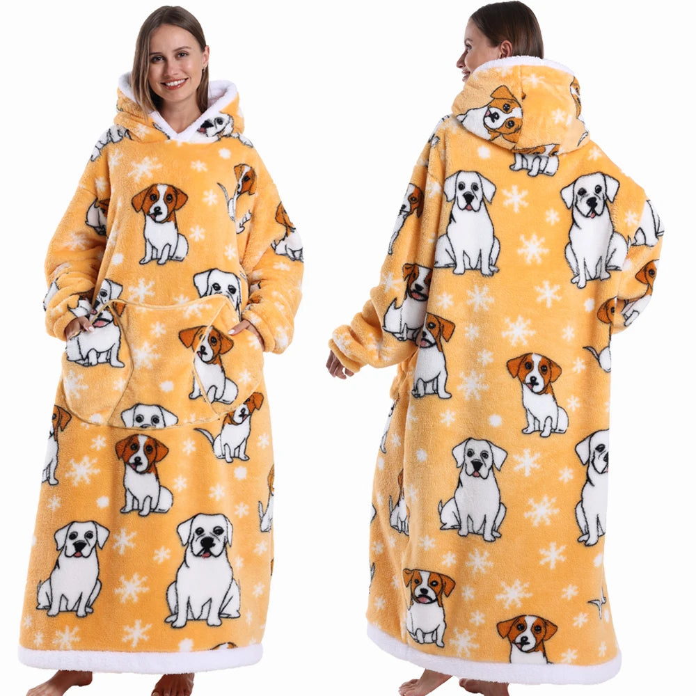 Halloween Oversized Blanket Hoodie for Adults Extra Long Plush Thick Wearable Blanket with Sleeves Women Men Winter Home Clothes