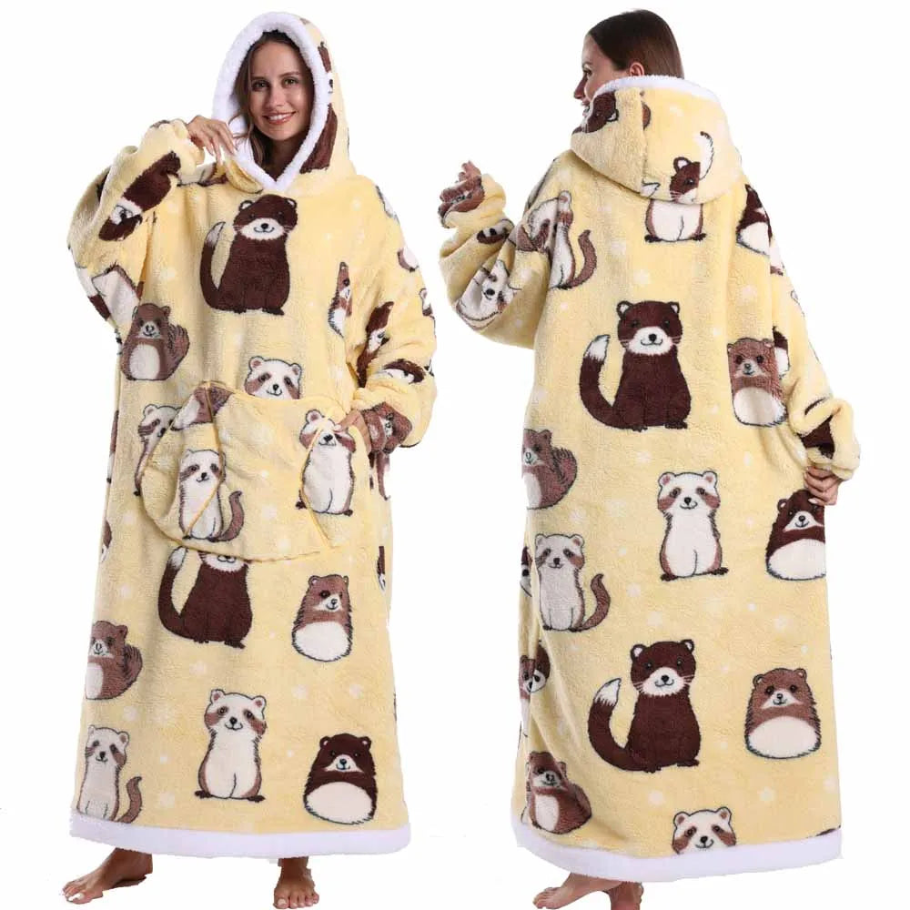 Halloween Oversized Blanket Hoodie for Adults Extra Long Plush Thick Wearable Blanket with Sleeves Women Men Winter Home Clothes