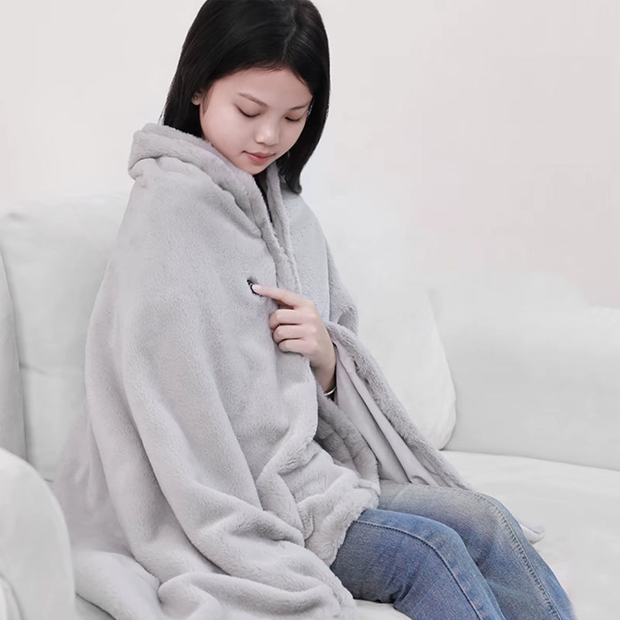 USB Electric Heated Robe Poncho Blanket Hoodie with 3 Heating Level Heated Blanket Throw Wrap Washable for Camping Travel Office