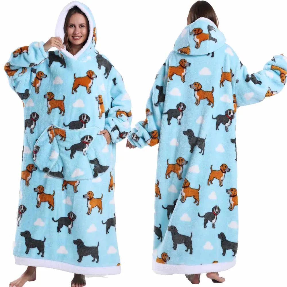 Halloween Oversized Blanket Hoodie for Adults Extra Long Plush Thick Wearable Blanket with Sleeves Women Men Winter Home Clothes