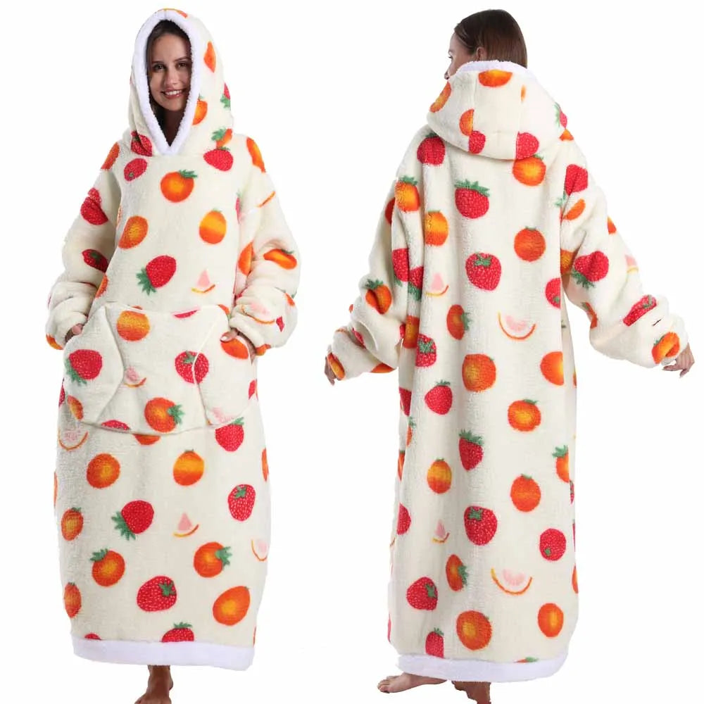 Halloween Oversized Blanket Hoodie for Adults Extra Long Plush Thick Wearable Blanket with Sleeves Women Men Winter Home Clothes