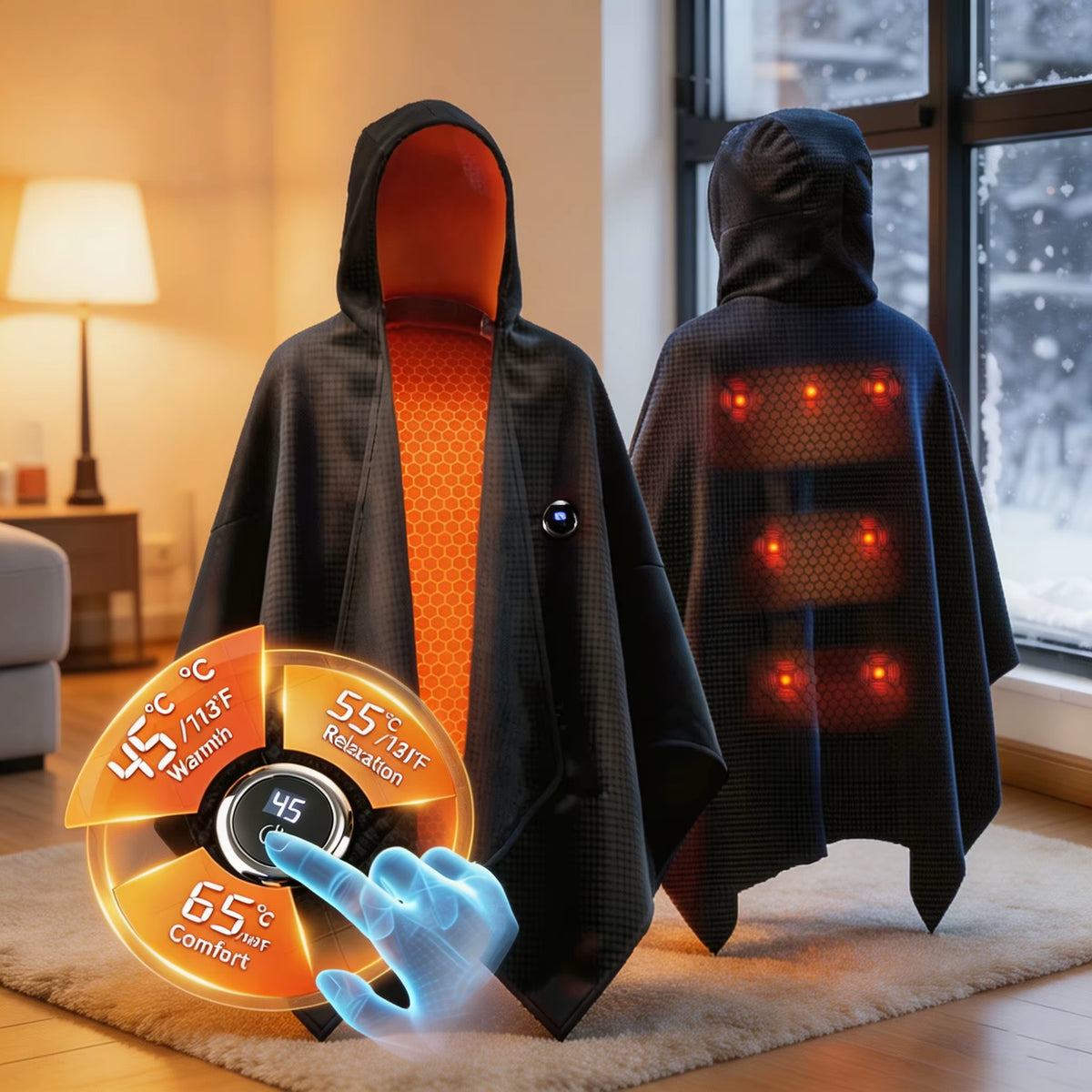 Electric Heated Hoodie Wearable Blanket 5V USB Warm Cape 3-Temp Graphene Heating Wrap for Lounging Travel Gift Idea