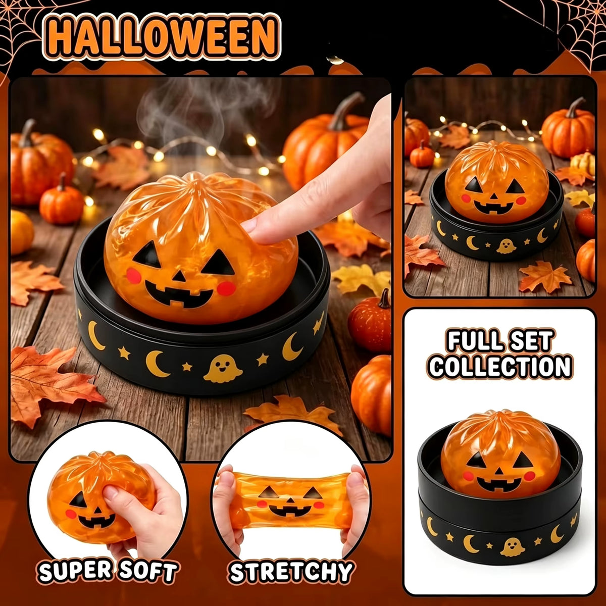 New Halloween Dumpling Squeeze Squishy Toy, Cute Slow Rising Squeeze Stress Relief Sensory Toy, Soft Kawaii Halloween Fidget Toy