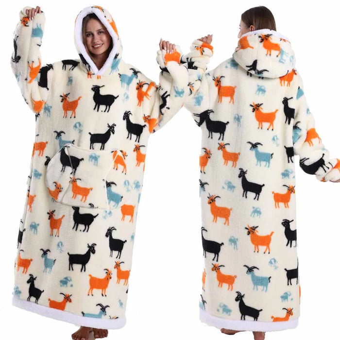 Halloween Oversized Blanket Hoodie for Adults Extra Long Plush Thick Wearable Blanket with Sleeves Women Men Winter Home Clothes