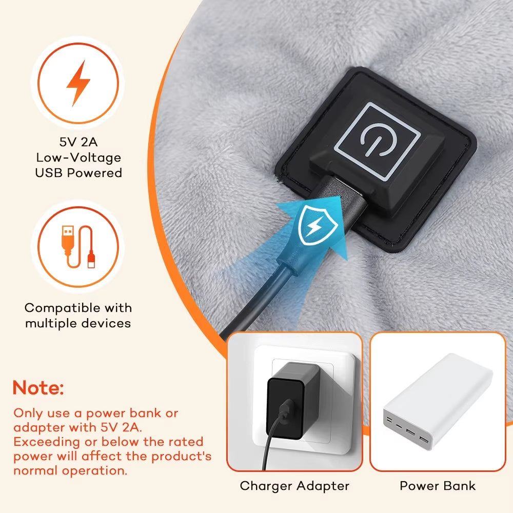 USB Heated Shawl with 3 Heat Settings, Zipper Heated Shoulder Wrap for Neck Back, Washable Warm Cape for Home Office Women