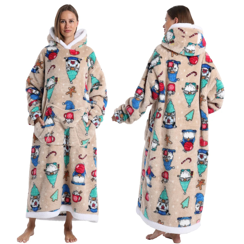 Halloween Oversized Blanket Hoodie for Adults Extra Long Plush Thick Wearable Blanket with Sleeves Women Men Winter Home Clothes