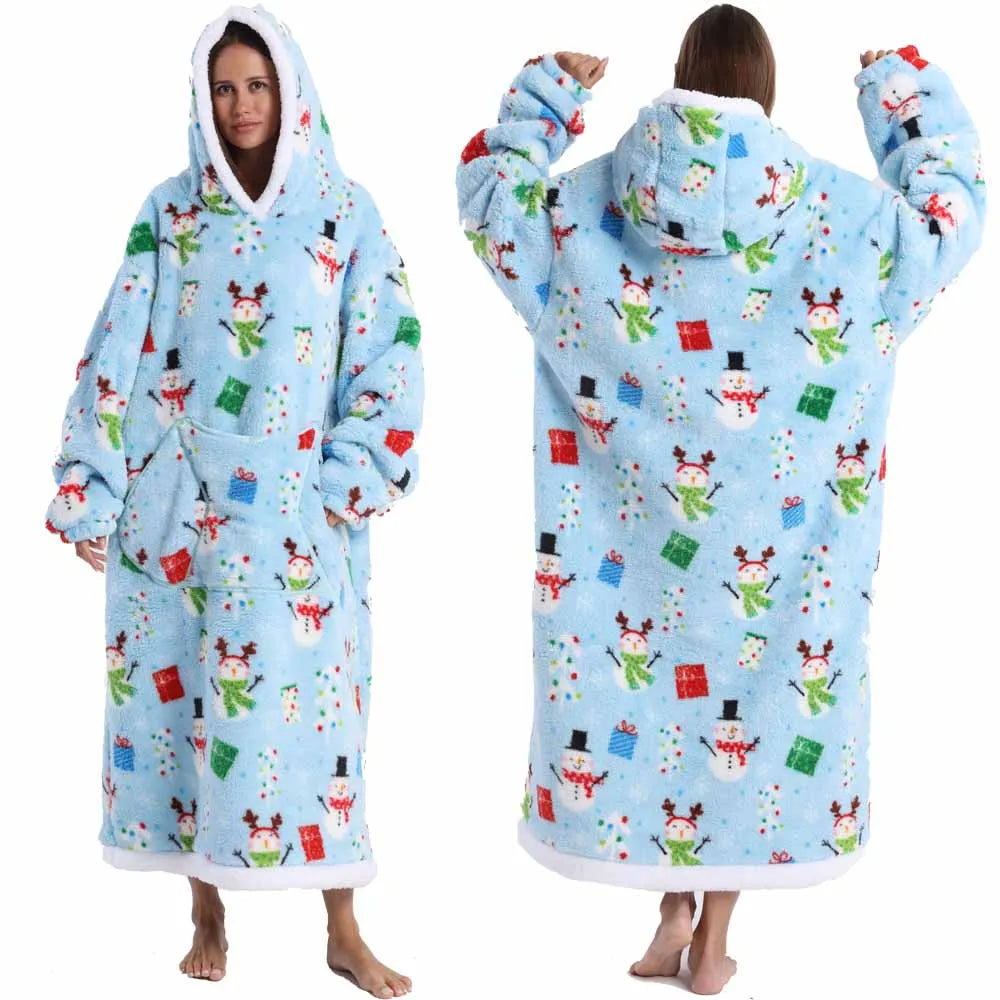 Halloween Oversized Blanket Hoodie for Adults Extra Long Plush Thick Wearable Blanket with Sleeves Women Men Winter Home Clothes