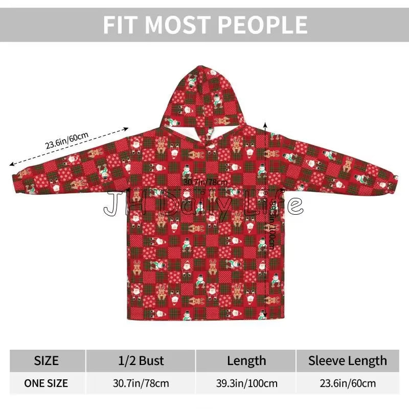 Merry Christmas Snowflake Deer Wearable Blanket Hoodie Snowman Santa Claus Oversized Sweatshirts Warm Cozy Fleece Sherpa Blanket