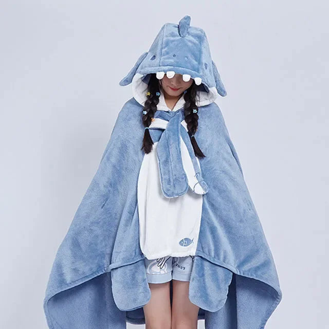 Kawaii Cartoon Bat Y2K Blanket Plush Pajamas Anime Cloak Costume Halloween Cloak for Adults Winter Ponchos Women Hooded Cape