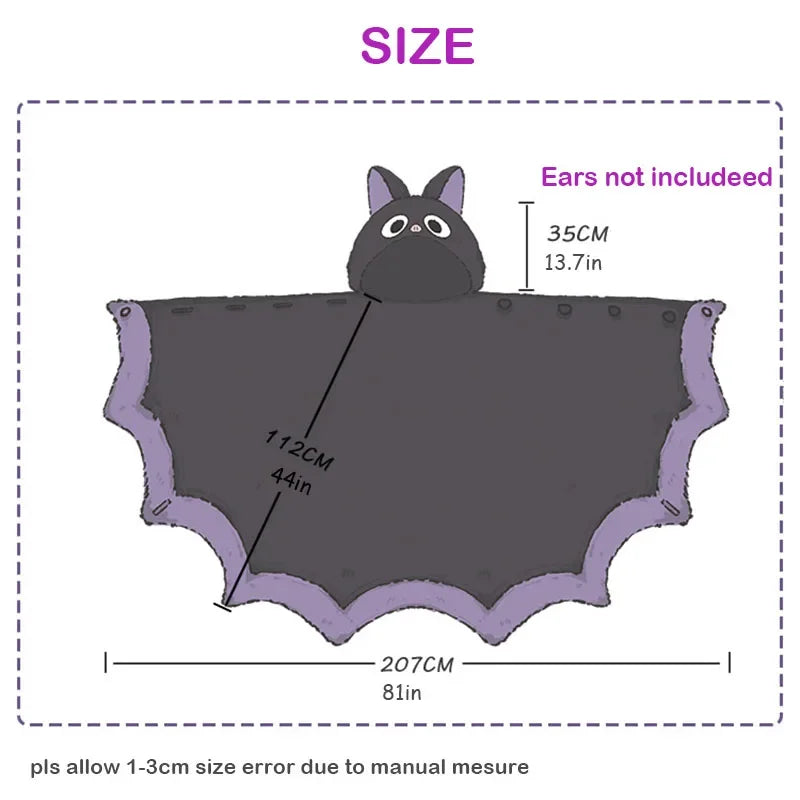 Kawaii Cartoon Bat Y2K Blanket Plush Pajamas Anime Cloak Costume Halloween Cloak for Adults Winter Ponchos Women Hooded Cape