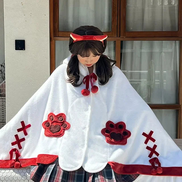 Kawaii Cartoon Bat Y2K Blanket Plush Pajamas Anime Cloak Costume Halloween Cloak for Adults Winter Ponchos Women Hooded Cape