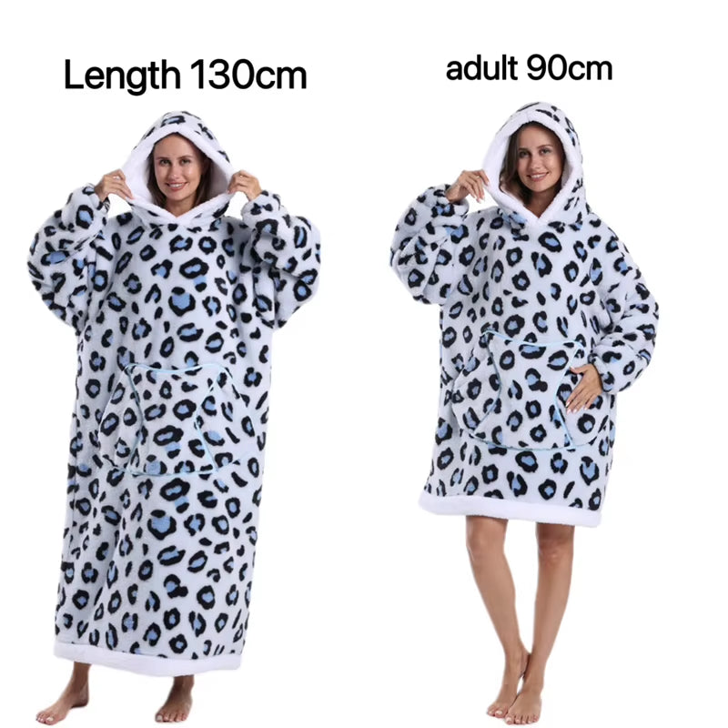 Holiday Printed Lazy Wearable Blanket Soft Sherpa Lined Hooded Blanket Sweatshirt Thick Warm Christmas Halloween Gift Blankets