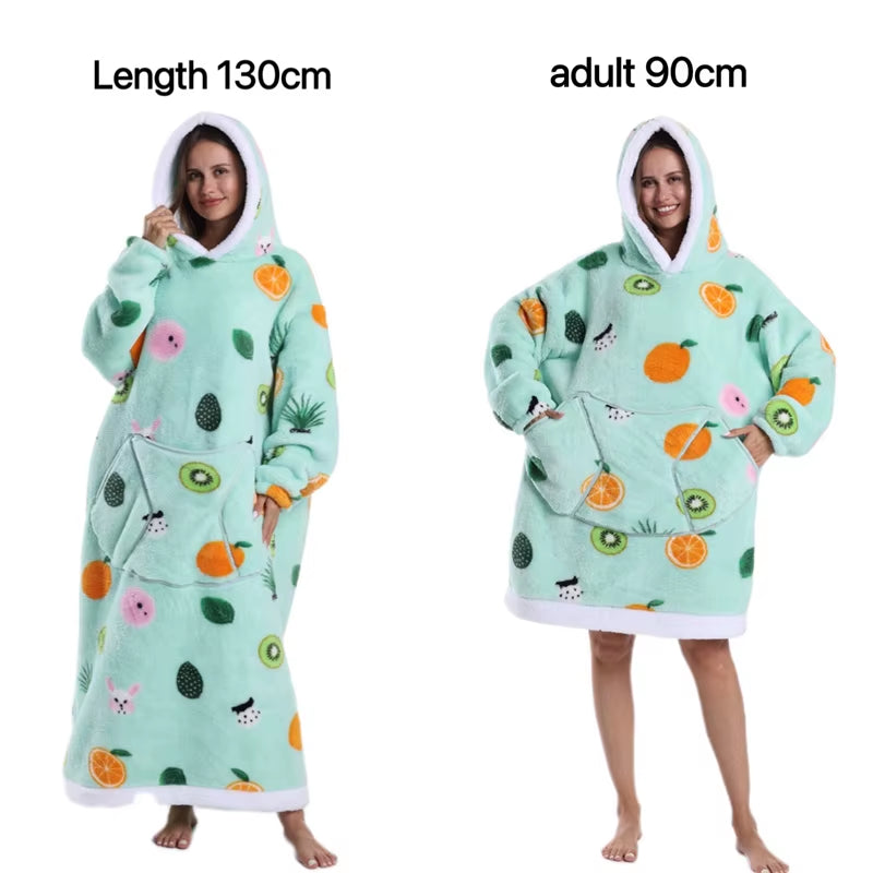 Holiday Printed Lazy Wearable Blanket Soft Sherpa Lined Hooded Blanket Sweatshirt Thick Warm Christmas Halloween Gift Blankets