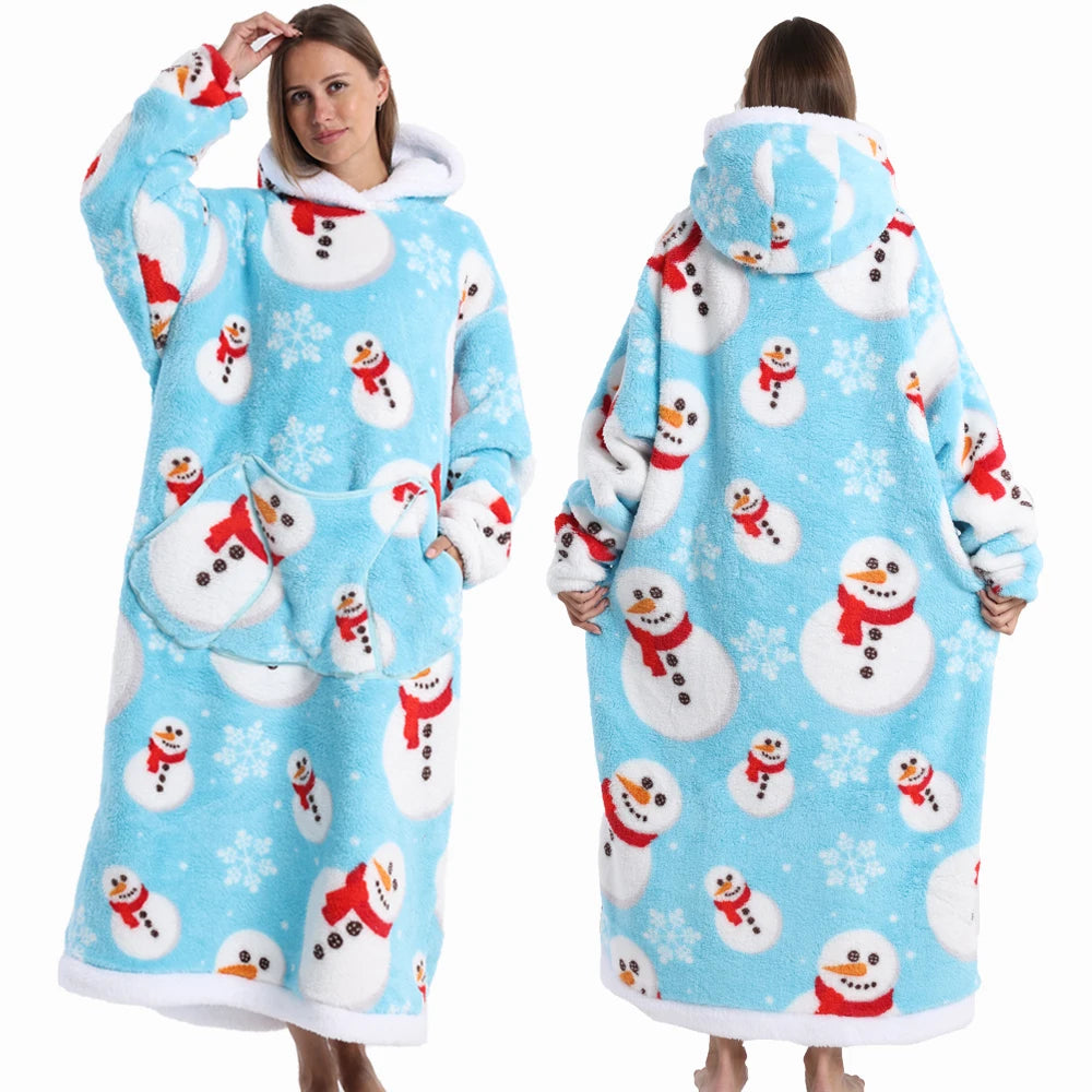 Halloween Oversized Blanket Hoodie for Adults Extra Long Plush Thick Wearable Blanket with Sleeves Women Men Winter Home Clothes