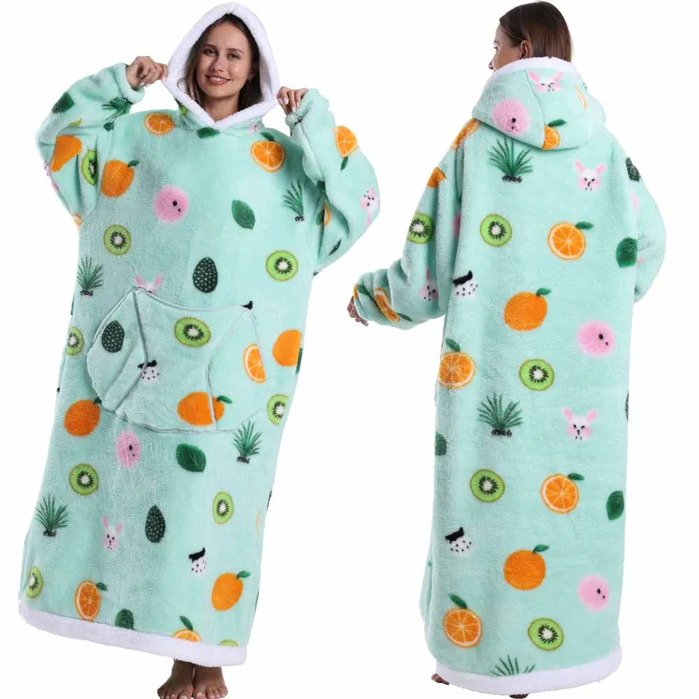 Halloween Oversized Blanket Hoodie for Adults Extra Long Plush Thick Wearable Blanket with Sleeves Women Men Winter Home Clothes