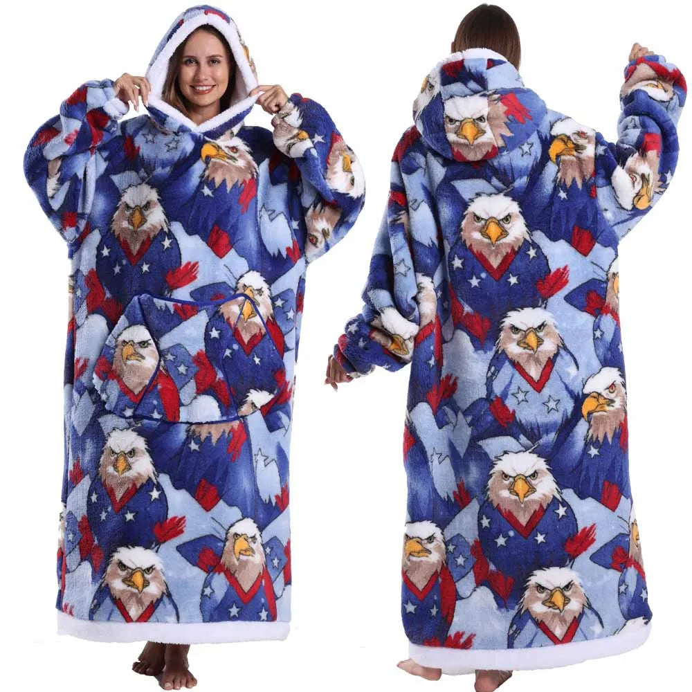 Halloween Oversized Blanket Hoodie for Adults Extra Long Plush Thick Wearable Blanket with Sleeves Women Men Winter Home Clothes