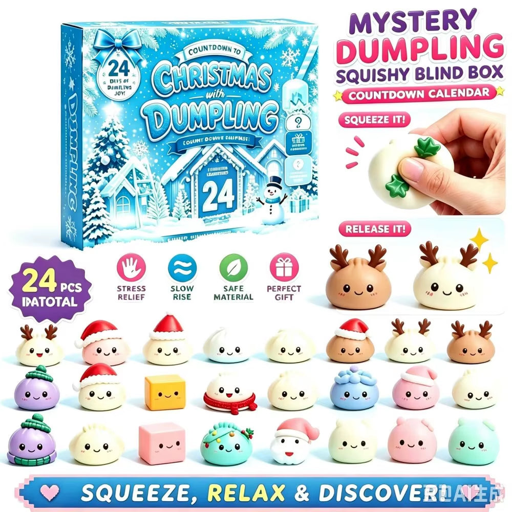 Christmas Dumpling Squishy Advent Calendar 24 Days Countdown Mystery Surprise Anxiety Relief Slow Rising