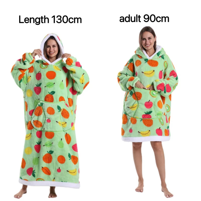 Holiday Printed Lazy Wearable Blanket Soft Sherpa Lined Hooded Blanket Sweatshirt Thick Warm Christmas Halloween Gift Blankets