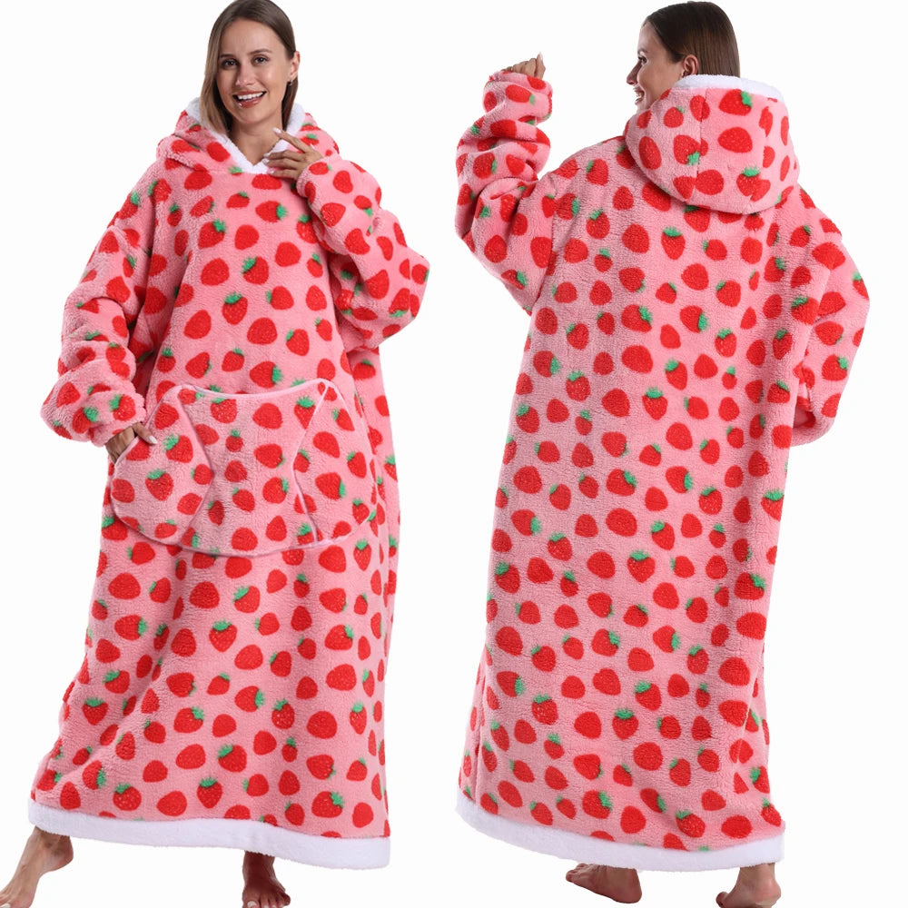Short/Long Wearable Blankets Christmas Hoodies Winter Flannel Hooded Blanket with Full Sleeves Men Women Warm Adult TV Blanket